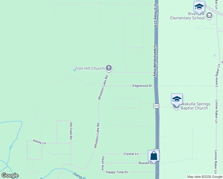 map of restaurants, bars, coffee shops, grocery stores, and more near 135 Edgewood Drive in Crawfordville