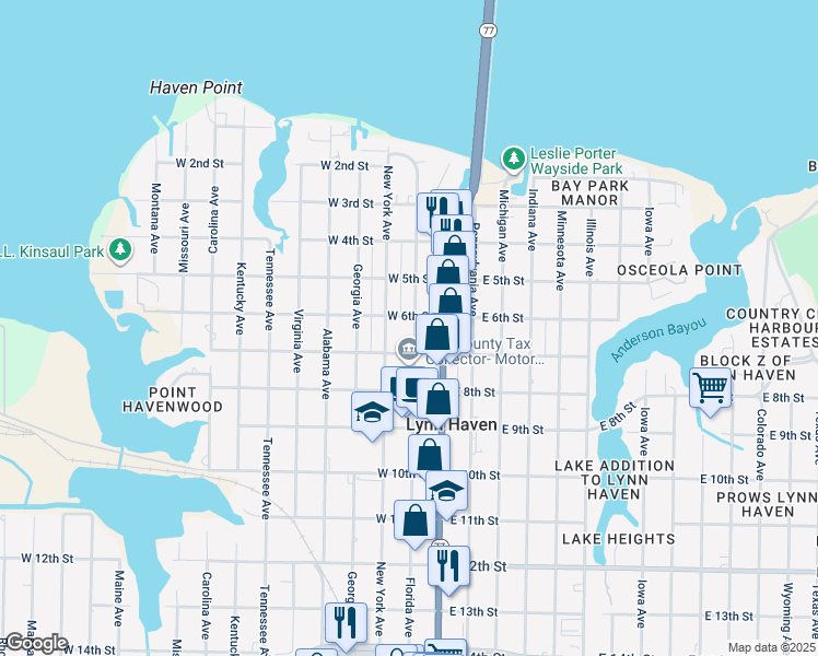 map of restaurants, bars, coffee shops, grocery stores, and more near 604 Florida Avenue in Lynn Haven