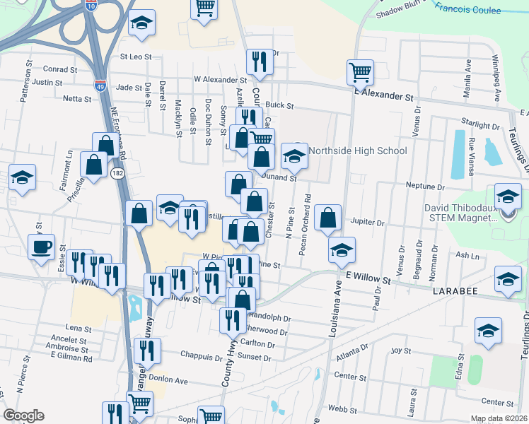 map of restaurants, bars, coffee shops, grocery stores, and more near 1928 Moss St in Lafayette