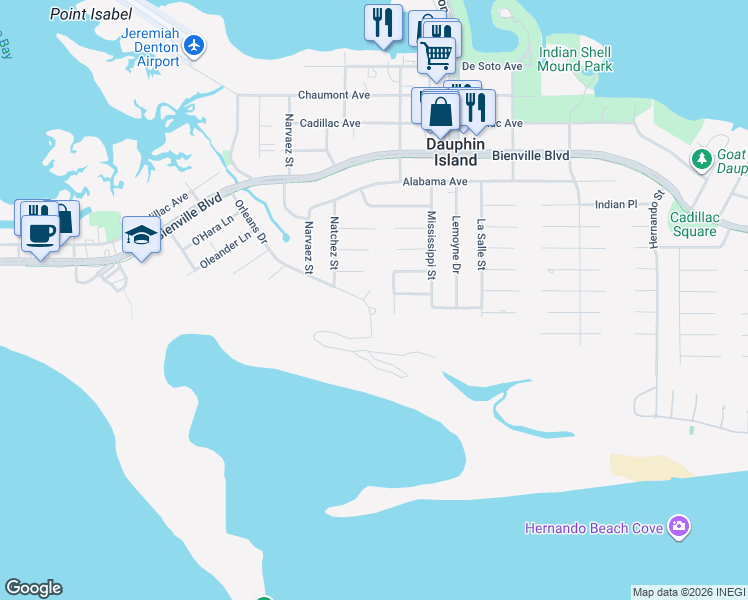 map of restaurants, bars, coffee shops, grocery stores, and more near 128 Orleans Dr in Dauphin Island