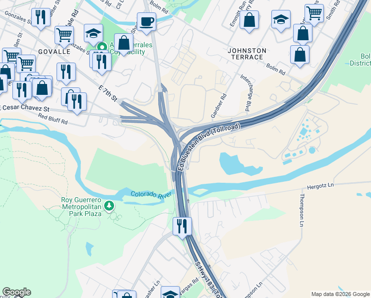 map of restaurants, bars, coffee shops, grocery stores, and more near U.S. 183 in Austin