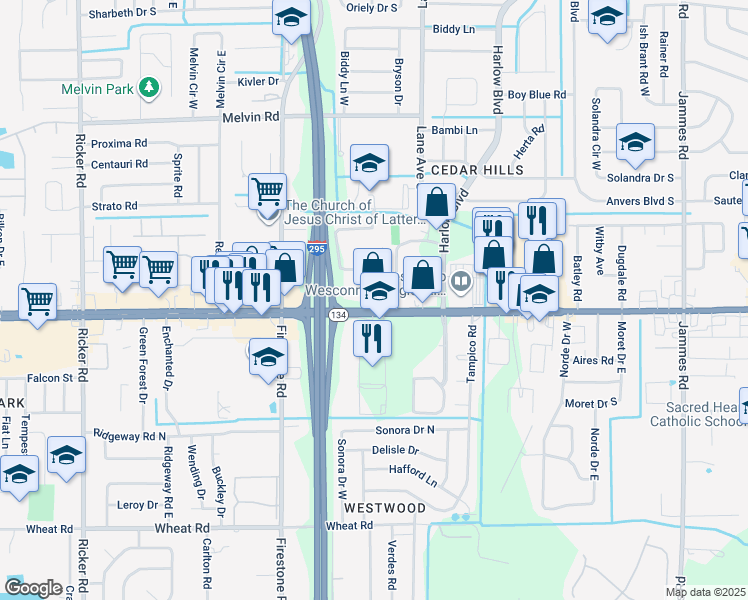 map of restaurants, bars, coffee shops, grocery stores, and more near 7023 103rd St in Jacksonville