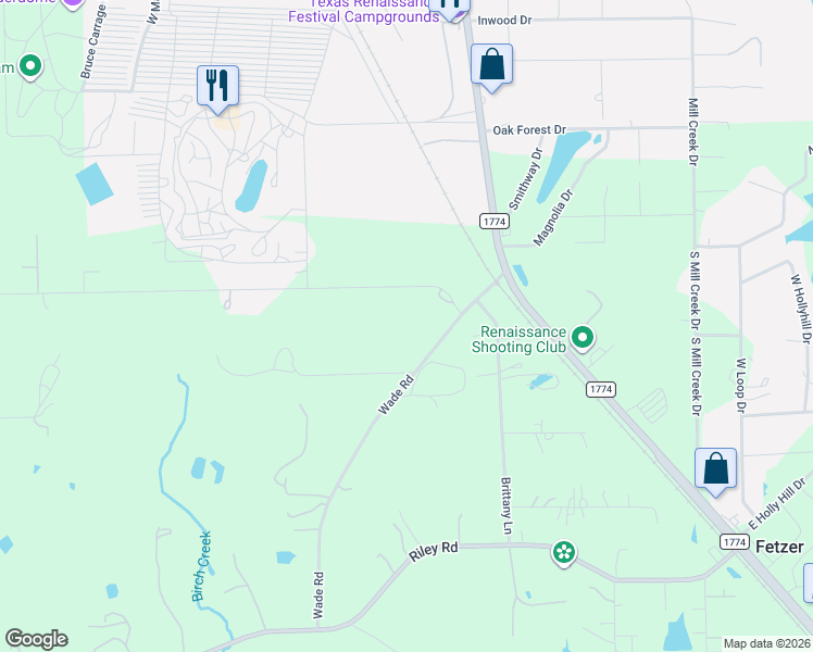 map of restaurants, bars, coffee shops, grocery stores, and more near 10744 Renfaire Drive in Plantersville