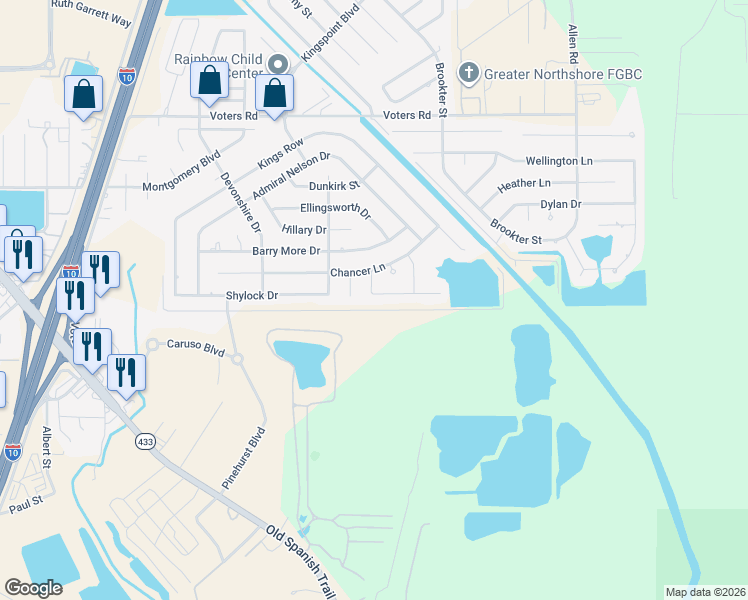 map of restaurants, bars, coffee shops, grocery stores, and more near 1324 Denmark Ct in Slidell