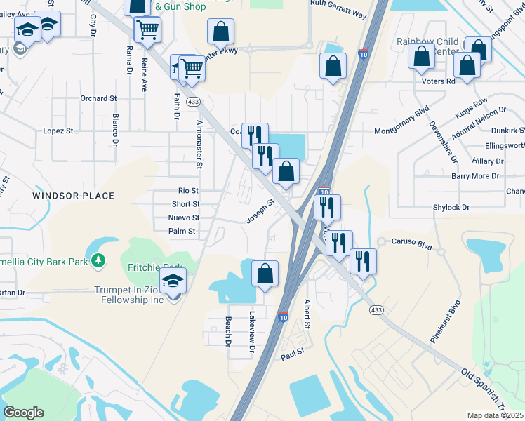 map of restaurants, bars, coffee shops, grocery stores, and more near 200 Joseph Street in Slidell