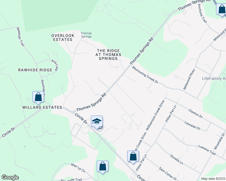 map of restaurants, bars, coffee shops, grocery stores, and more near 7613 Thomas Springs Road in Austin