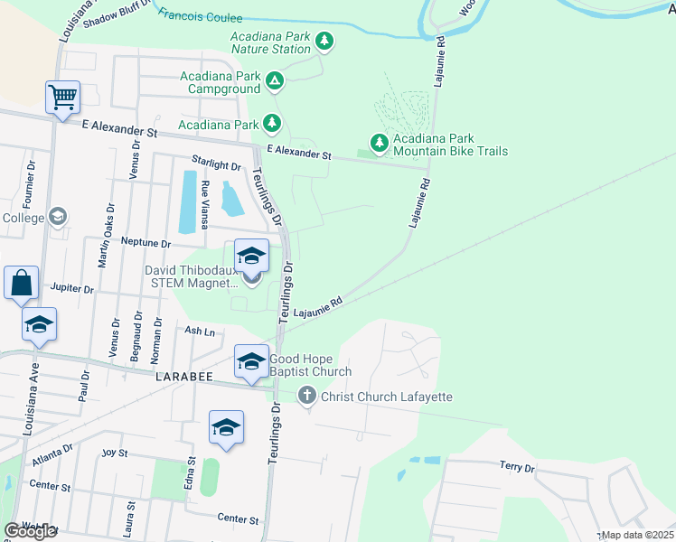 map of restaurants, bars, coffee shops, grocery stores, and more near 825 Martin Luther King Junior Drive in Lafayette