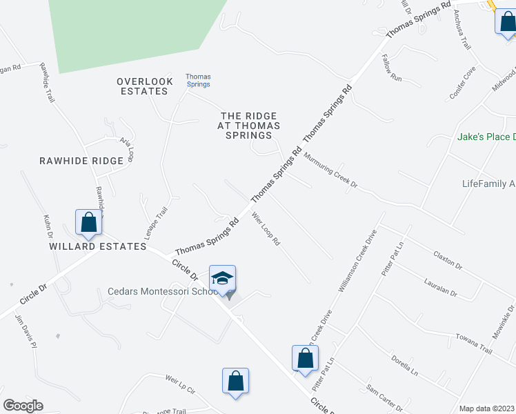 map of restaurants, bars, coffee shops, grocery stores, and more near 7613 Thomas Springs Road in Austin