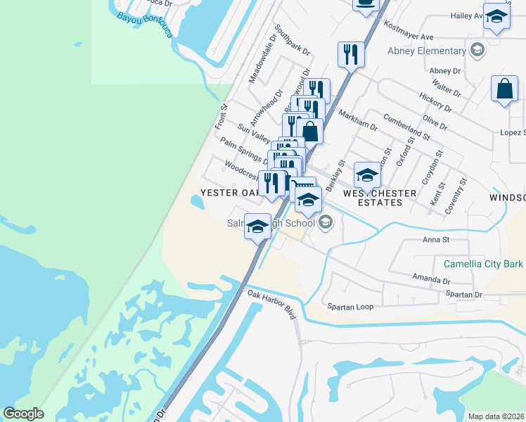 map of restaurants, bars, coffee shops, grocery stores, and more near 277 Greencrest Drive in Slidell