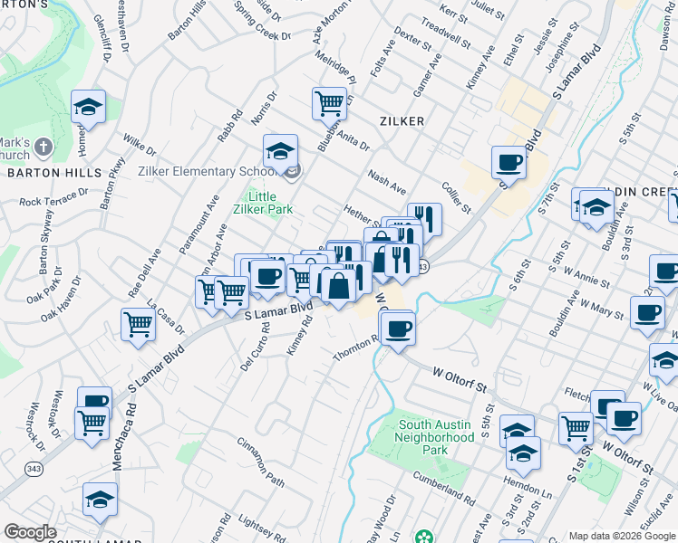 map of restaurants, bars, coffee shops, grocery stores, and more near 2110 Oxford Avenue in Austin