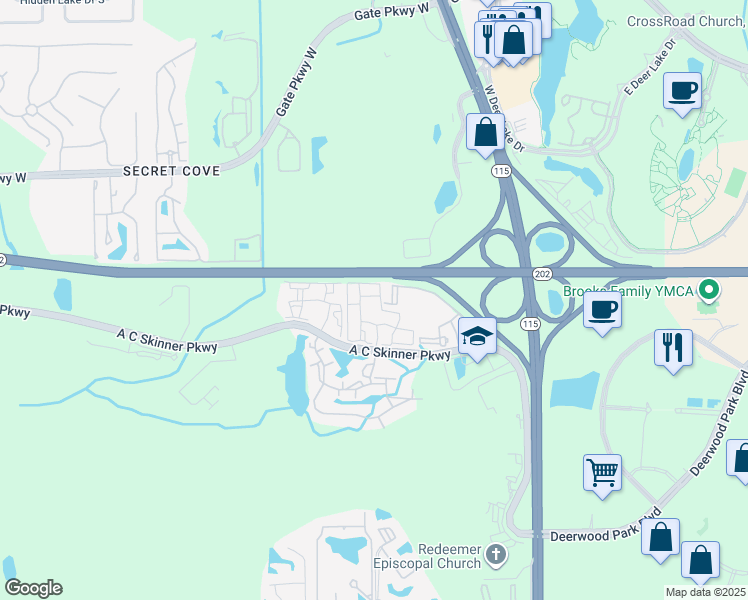 map of restaurants, bars, coffee shops, grocery stores, and more near 8649 A C Skinner Parkway in Jacksonville