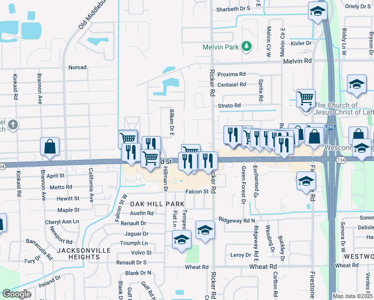 map of restaurants, bars, coffee shops, grocery stores, and more near 5335 Westchase Court in Jacksonville