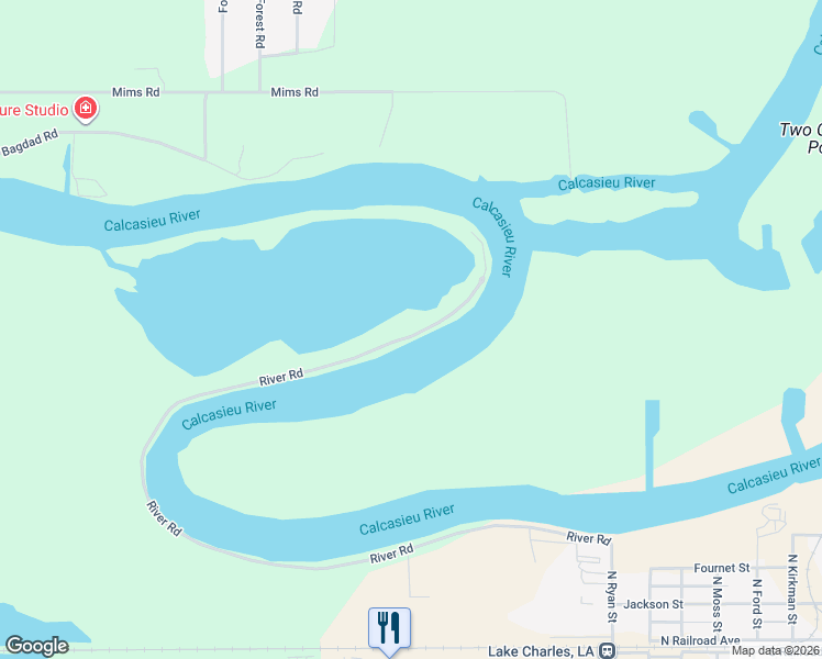 map of restaurants, bars, coffee shops, grocery stores, and more near 21 River Road in Lake Charles