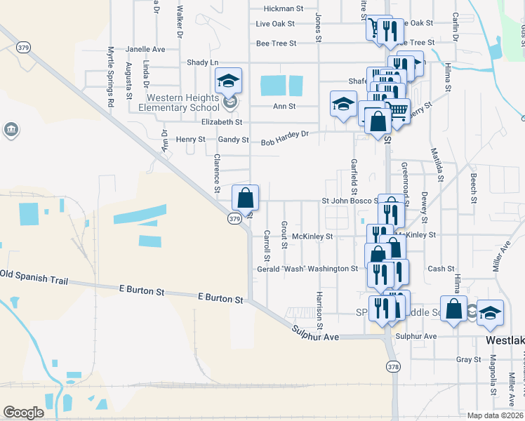 map of restaurants, bars, coffee shops, grocery stores, and more near 1225 Carroll St in Westlake