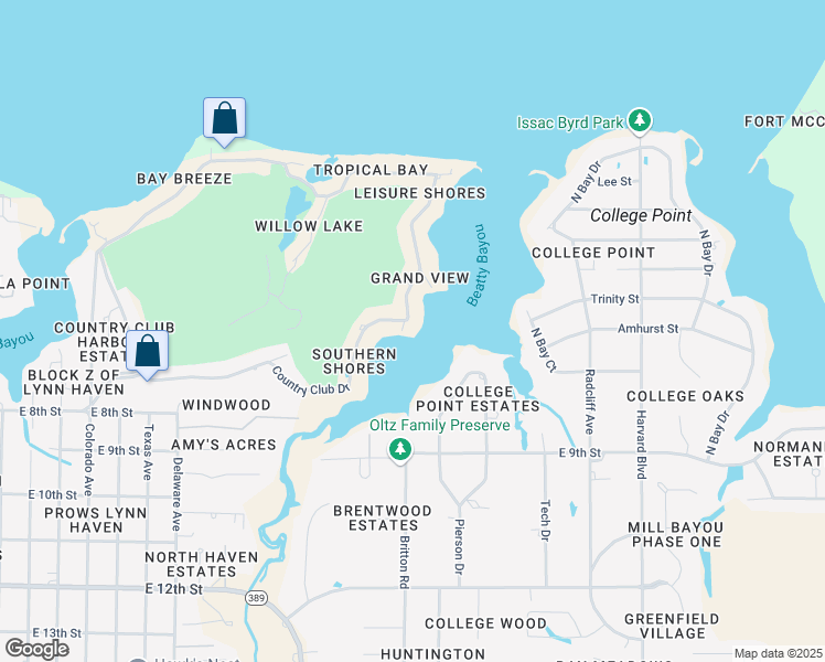 map of restaurants, bars, coffee shops, grocery stores, and more near 2830 Country Club Drive in Lynn Haven