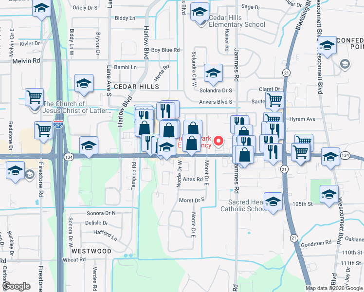 map of restaurants, bars, coffee shops, grocery stores, and more near 5335 Batley Road in Jacksonville