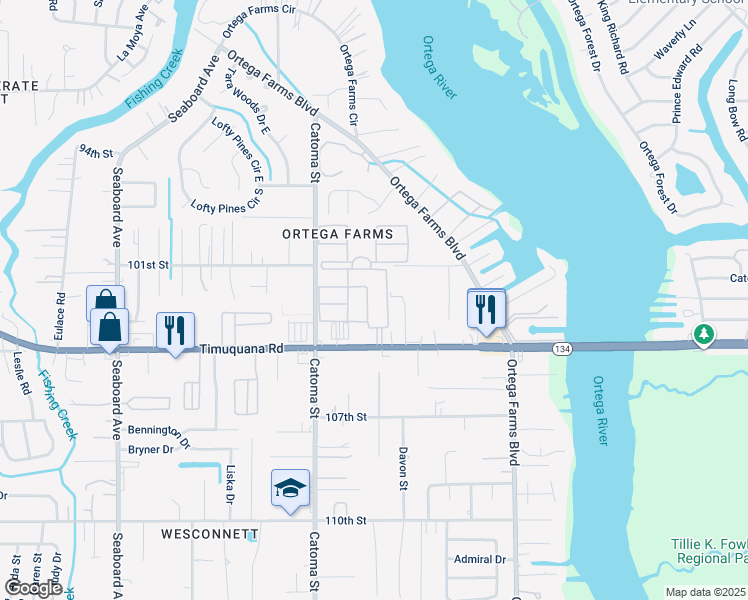 map of restaurants, bars, coffee shops, grocery stores, and more near 5327 Timuquana Road in Jacksonville