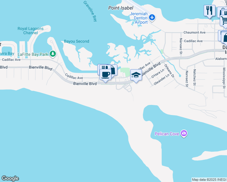 map of restaurants, bars, coffee shops, grocery stores, and more near 1509 Bienville Blvd in Dauphin Island