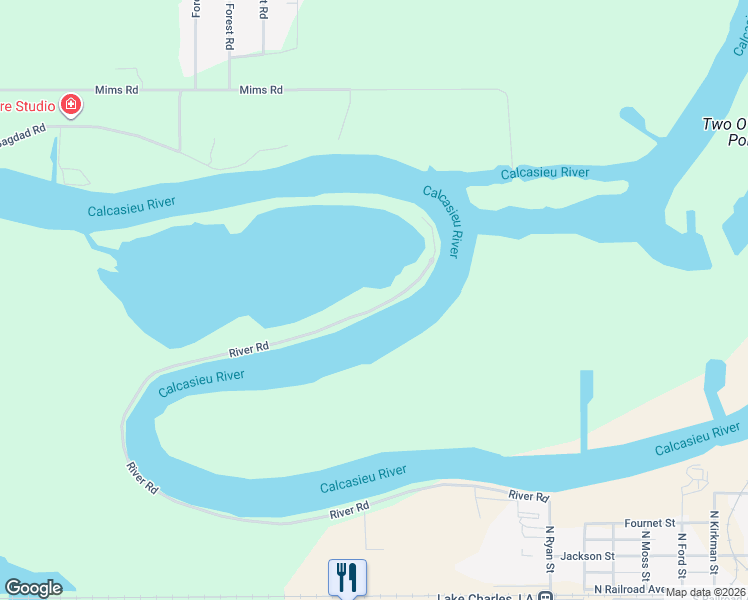 map of restaurants, bars, coffee shops, grocery stores, and more near 21 River Road in Lake Charles