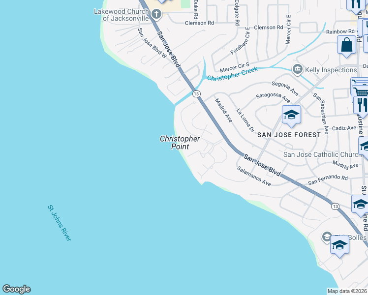 map of restaurants, bars, coffee shops, grocery stores, and more near 6750 Epping Forest Way North in Jacksonville