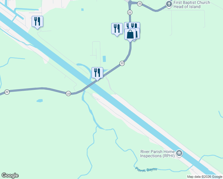 map of restaurants, bars, coffee shops, grocery stores, and more near 12461 Home Port Drive in Maurepas