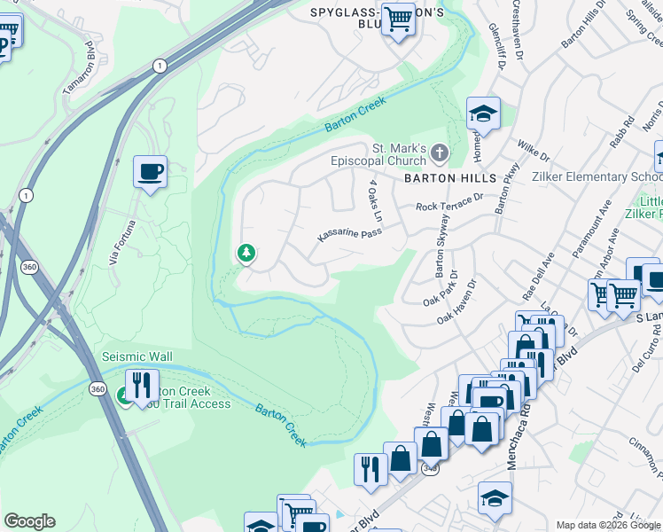 map of restaurants, bars, coffee shops, grocery stores, and more near 2730 Tether Trail in Austin