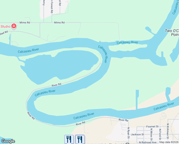 map of restaurants, bars, coffee shops, grocery stores, and more near 21-22 River Road in Lake Charles