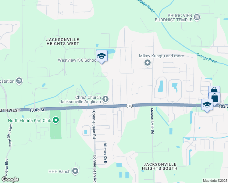 map of restaurants, bars, coffee shops, grocery stores, and more near 5285 Brighton Park Lane in Jacksonville