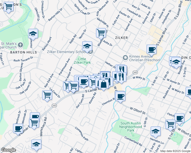 map of restaurants, bars, coffee shops, grocery stores, and more near 2117 Goodrich Avenue in Austin
