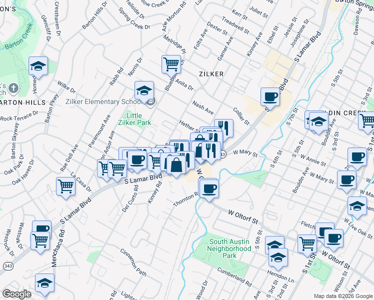 map of restaurants, bars, coffee shops, grocery stores, and more near 2108 Oxford Avenue in Austin