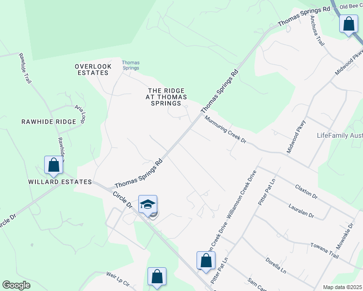 map of restaurants, bars, coffee shops, grocery stores, and more near 7613 Thomas Springs Road in Austin