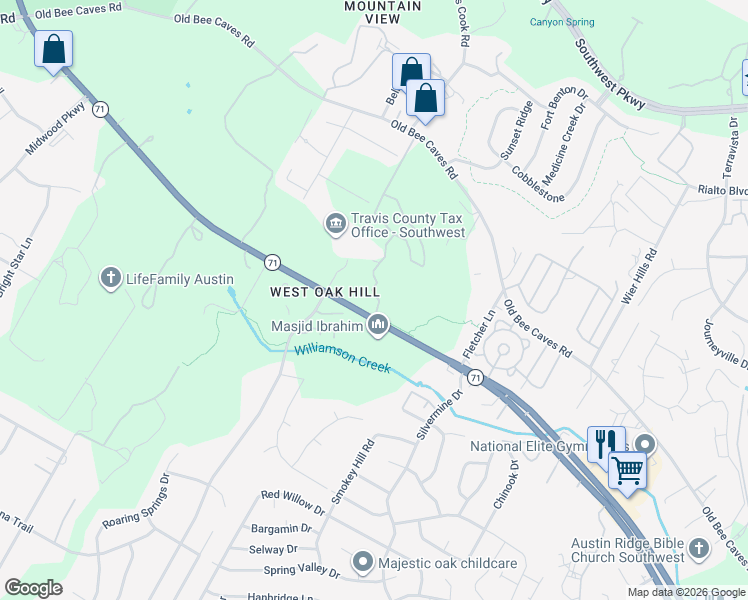 map of restaurants, bars, coffee shops, grocery stores, and more near 8624 Texas 71 in Austin