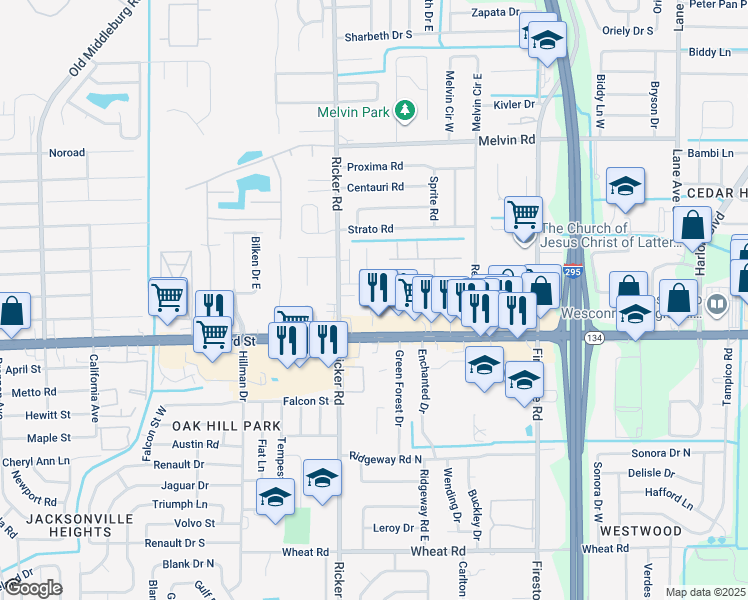 map of restaurants, bars, coffee shops, grocery stores, and more near 7451-6 103rd Street in Jacksonville
