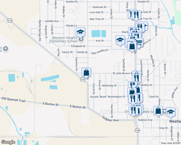 map of restaurants, bars, coffee shops, grocery stores, and more near 1225 Carroll Street in Westlake