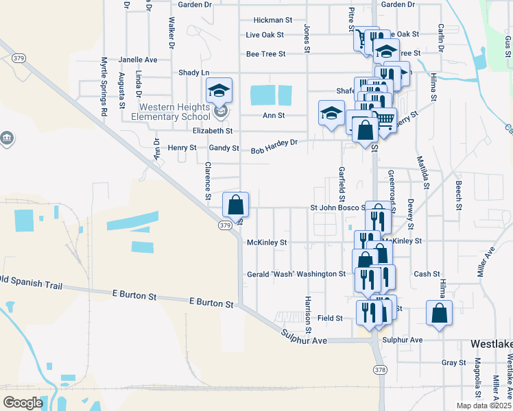 map of restaurants, bars, coffee shops, grocery stores, and more near 1604 Saint John Bosco Street in Westlake