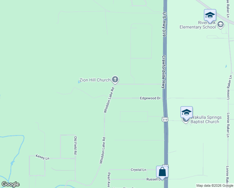 map of restaurants, bars, coffee shops, grocery stores, and more near 135 Edgewood Drive in Crawfordville