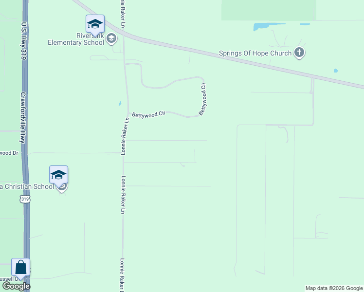 map of restaurants, bars, coffee shops, grocery stores, and more near 118 Will Road in Crawfordville