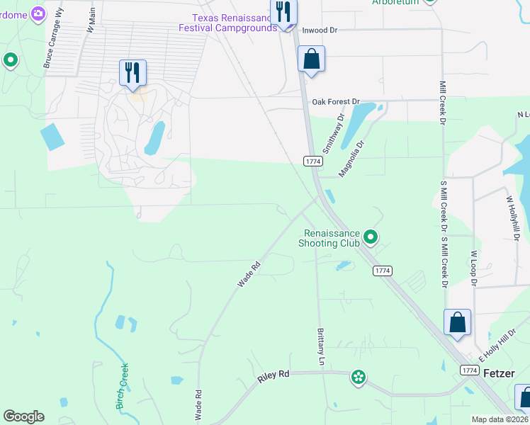map of restaurants, bars, coffee shops, grocery stores, and more near 10744 Renfaire Drive in Plantersville