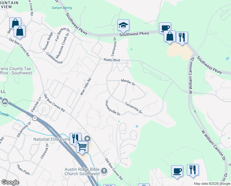 map of restaurants, bars, coffee shops, grocery stores, and more near 6009 Kelsing Cove in Austin