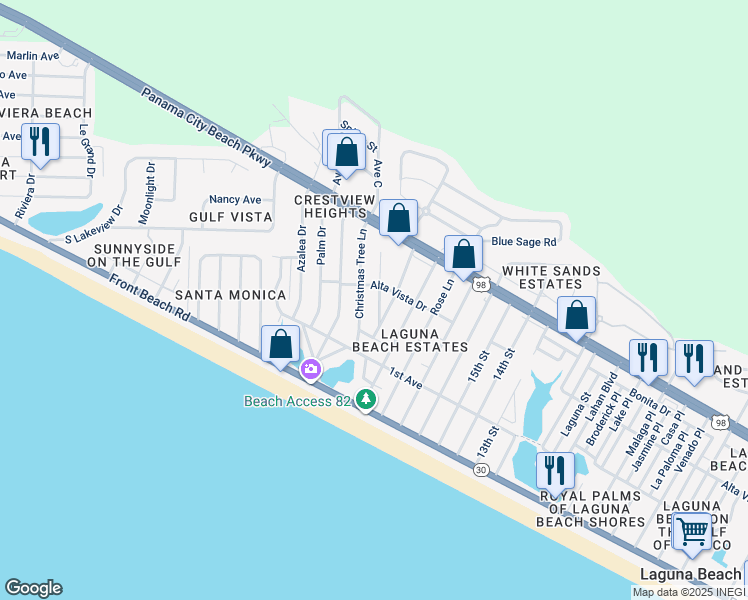 map of restaurants, bars, coffee shops, grocery stores, and more near 20646 Alta Vista Drive in Panama City Beach