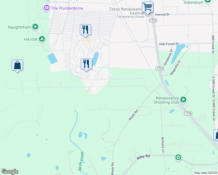 map of restaurants, bars, coffee shops, grocery stores, and more near 10470 Renfaire Drive in Plantersville