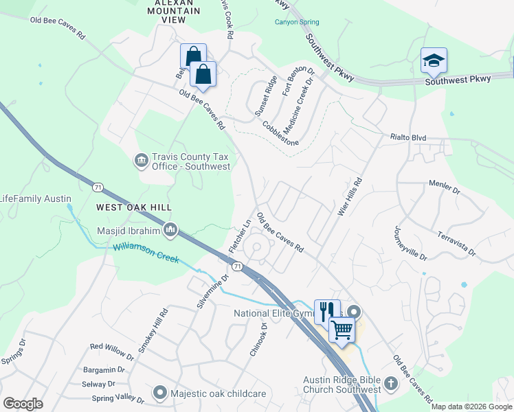 map of restaurants, bars, coffee shops, grocery stores, and more near 6300 Fletcher Lane in Austin