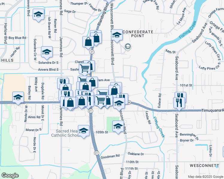 map of restaurants, bars, coffee shops, grocery stores, and more near in Jacksonville