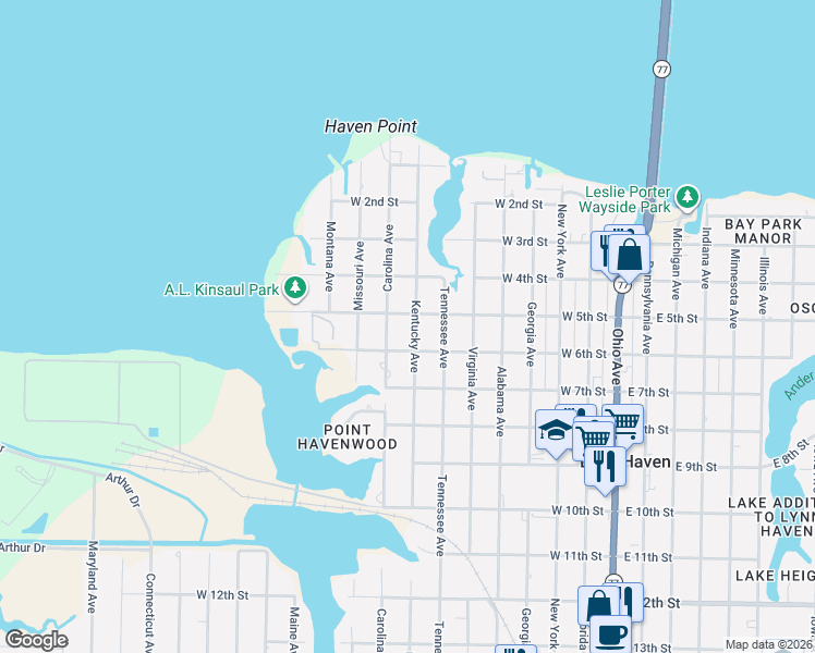 map of restaurants, bars, coffee shops, grocery stores, and more near 804-898 West 5th Street in Lynn Haven