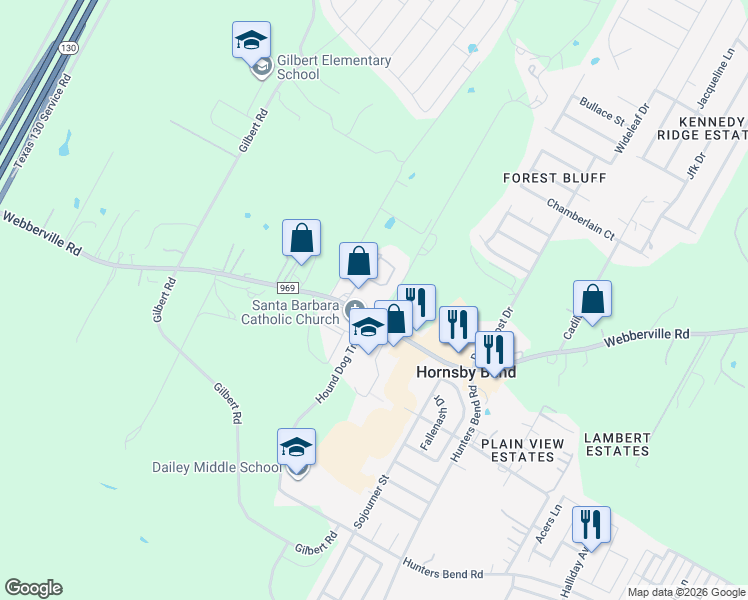 map of restaurants, bars, coffee shops, grocery stores, and more near 13724 Farm to Market 969 in Austin