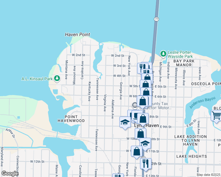 map of restaurants, bars, coffee shops, grocery stores, and more near 415 Alabama Avenue in Lynn Haven