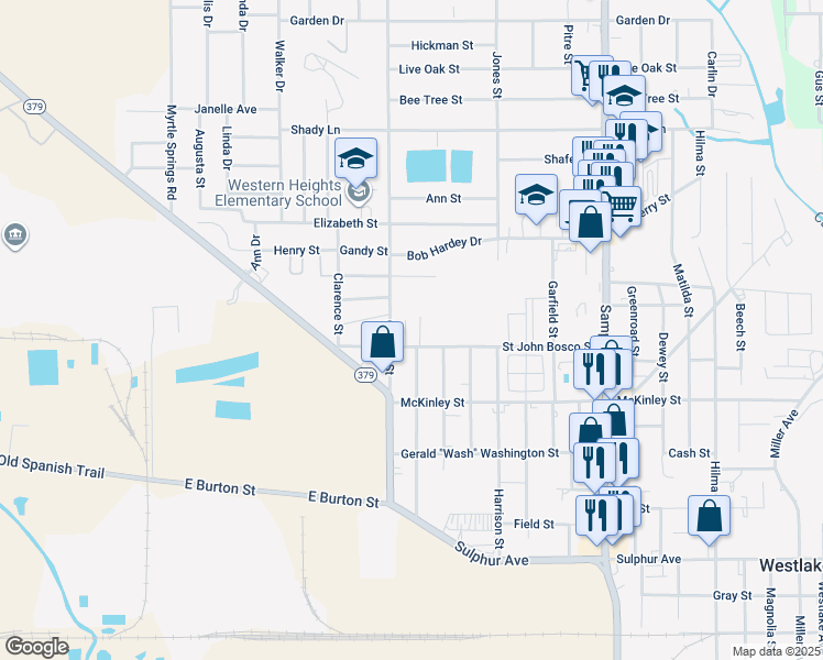 map of restaurants, bars, coffee shops, grocery stores, and more near 1322 Guillory Street in Westlake