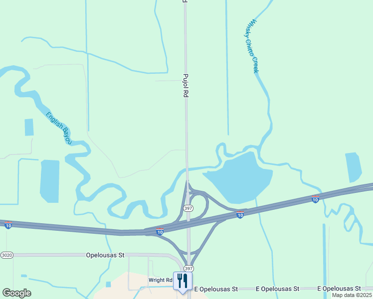 map of restaurants, bars, coffee shops, grocery stores, and more near 677 Pujol Road in Lake Charles