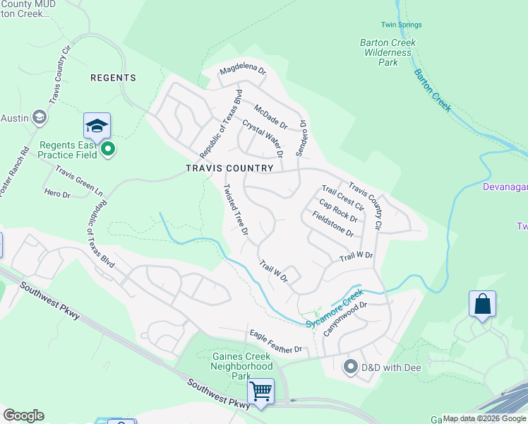 map of restaurants, bars, coffee shops, grocery stores, and more near 5002 Trail West Drive in Austin