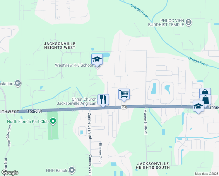 map of restaurants, bars, coffee shops, grocery stores, and more near 5251 Brighton Park Lane in Jacksonville